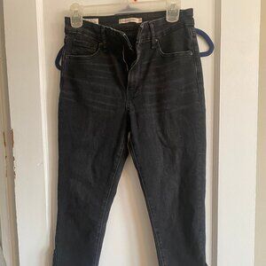 Levi’s Premium High Rise Skinny Fringe Tassel Ankle Black Gray Washed Jeans 28